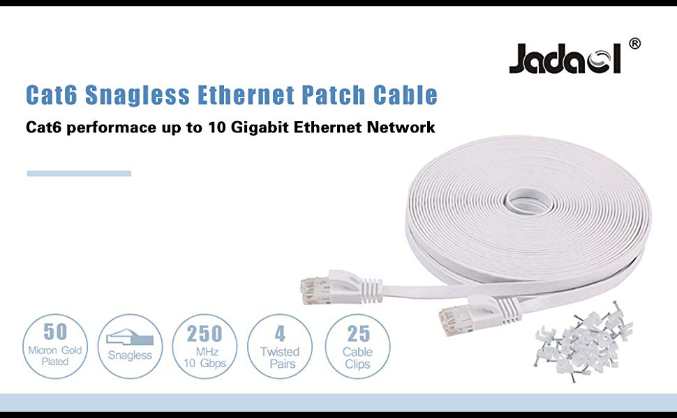 Jadaol Câble Cat. 6 30,5 m Blanc Câbles de raccordement