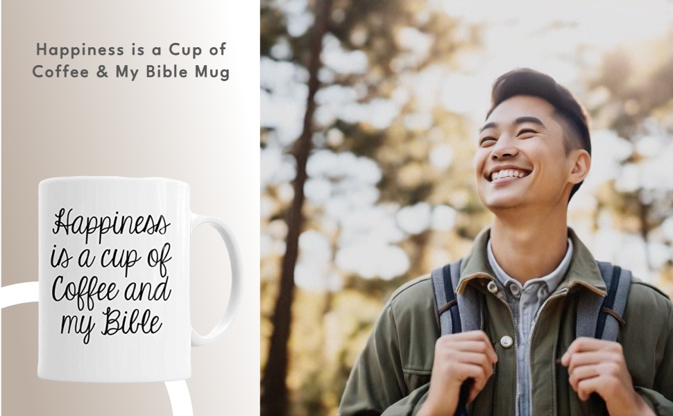 Happiness is a Cup of Coffee & My Bible Mug - Ceramic Christian Gift for Women - Image 1