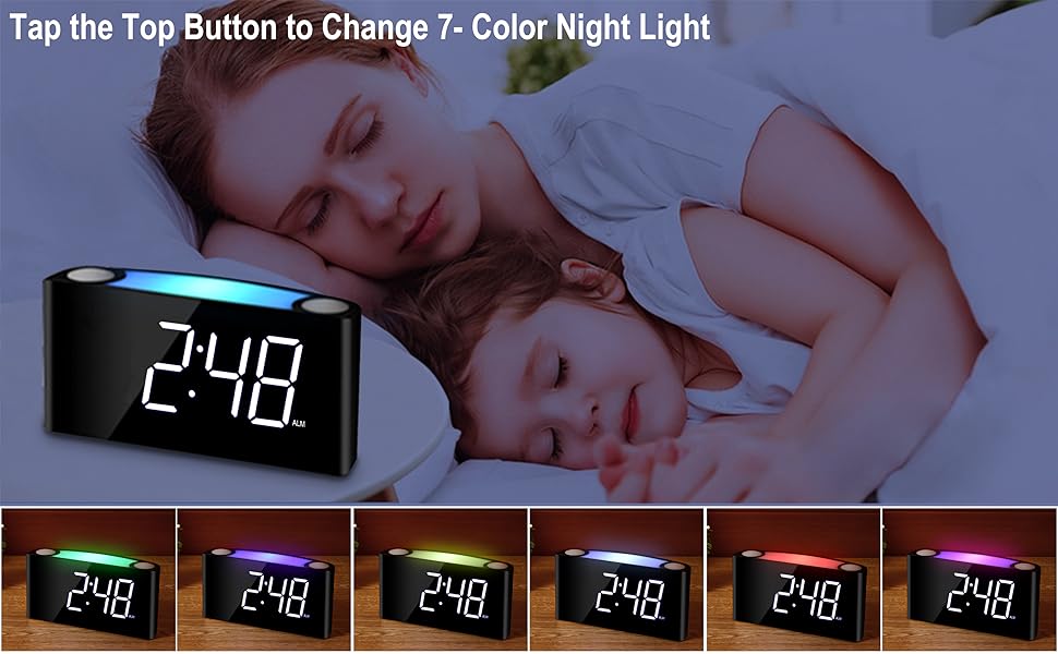 Mesqool Digital Alarm Clock for Bedroom Kids, 7 Colored Night Light
