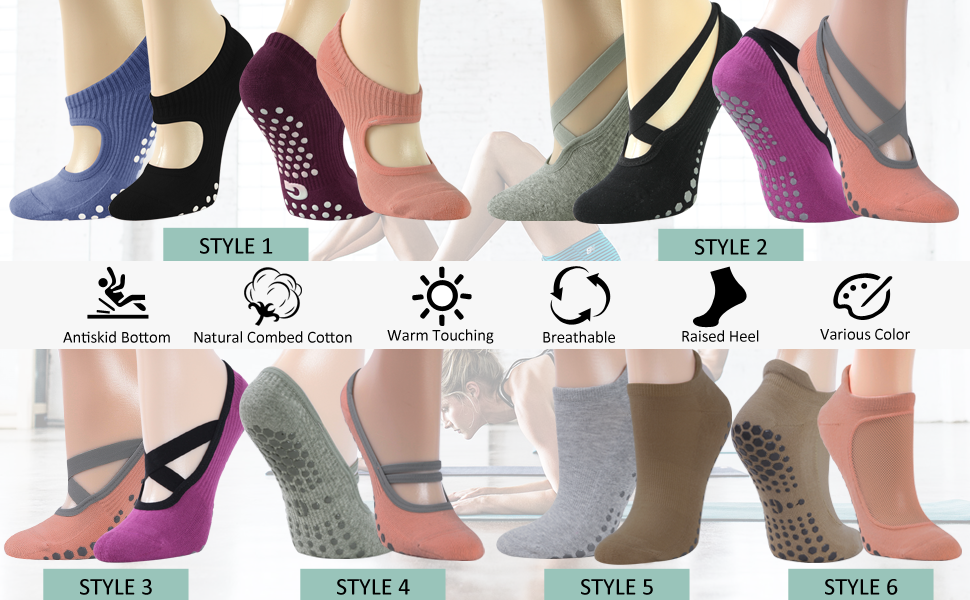 barefoot yoga stretchable lightweight colorful grip socks