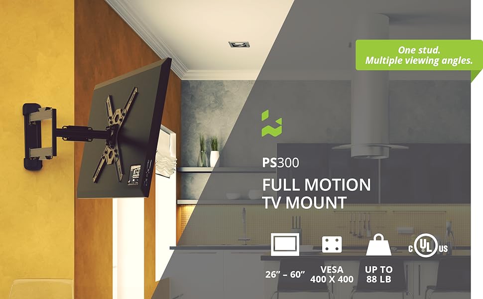 Kanto PS300 Full Motion Articulating TV Wall Mount for 26inch to 60