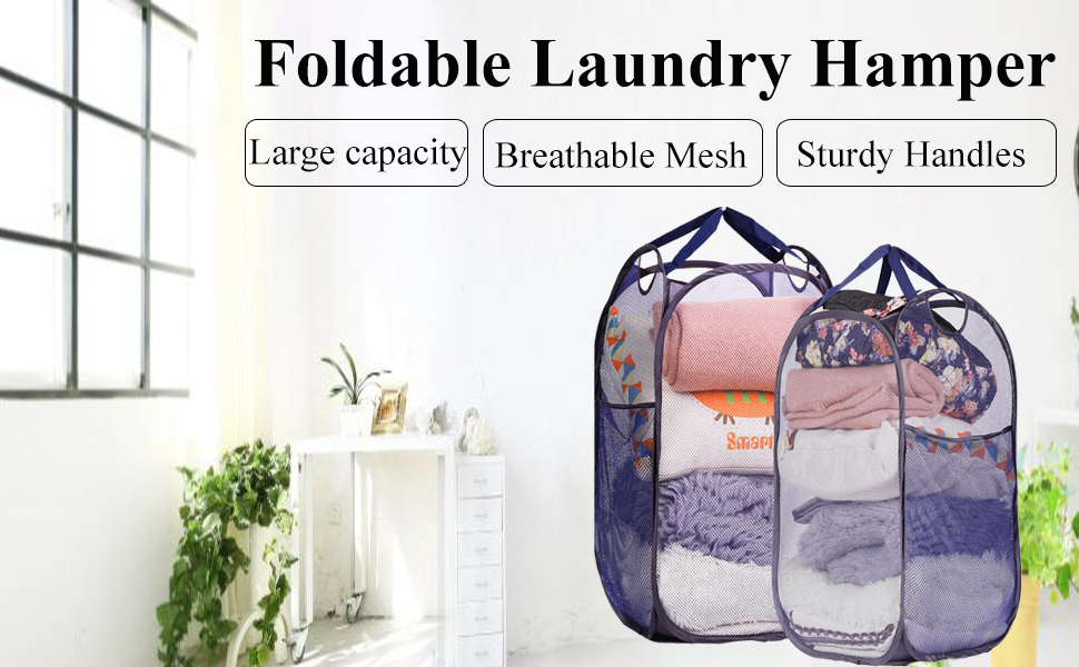 Mesh Popup Laundry Hamper, Folding Laundry Basket Tall Clothes Hamper