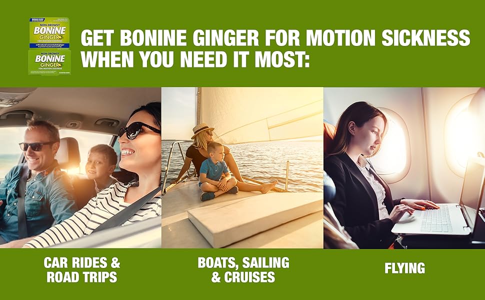 Non Drowsy Bonine Ginger for Motion Sickness, Sea Sickness