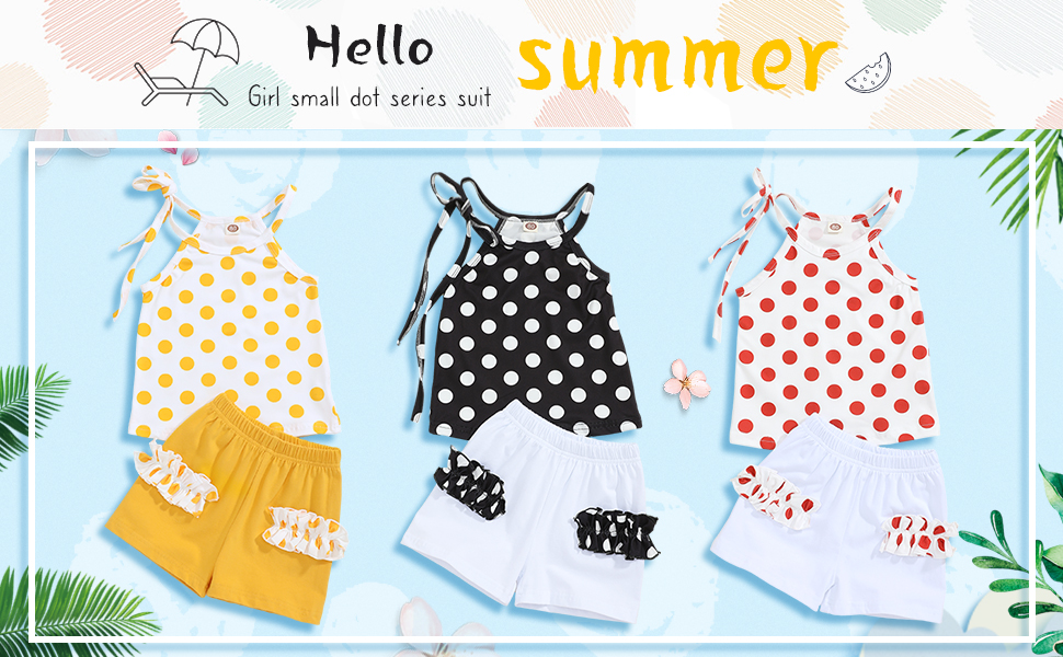 Kid Toddler Girl Summer Clothes Sleeveless Wave Point Vest Top with Fashion Ruffle Shorts Outfit