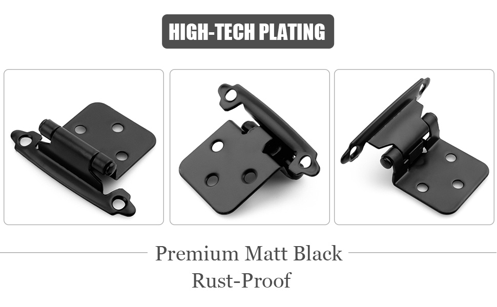 1/2‘’ Overlay Matte Black Hinges 5 Pairs (10 Pcs