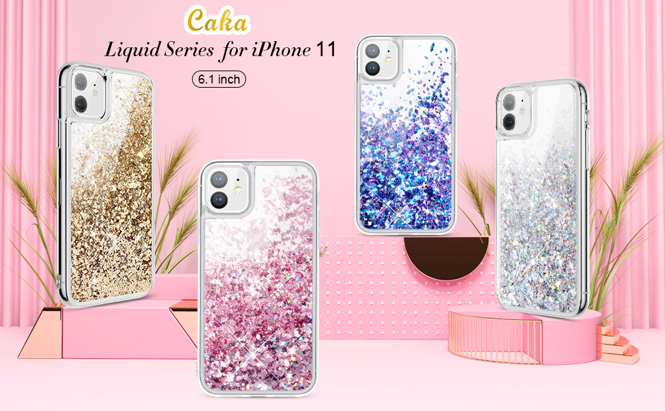 Caka Case for iPhone 11 Glitter Case for Girls Women Liquid