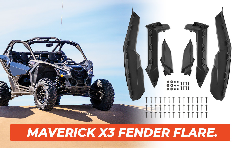 Kemimoto X3 Fender Flares Mud Guards Extended Front and Rear Compatible