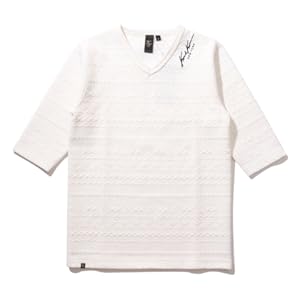 カールカナイVネック長袖Tシャツ織柄XXL白 コットン100％】長袖VネックTシャツ[品番：LOSW0000071]｜CLOTHY