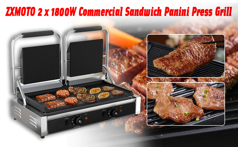 ZXMOTO Commercial Panini Press Sandwich Maker 110V Electric