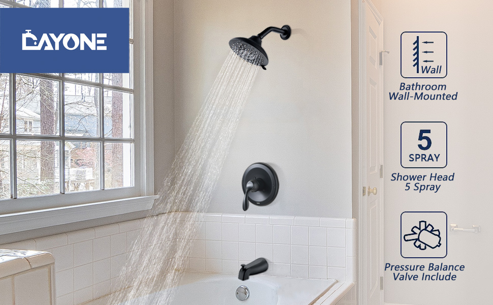 Shower Faucet and Tub Spout Set (Valve Included) Matte Black, DAYONE