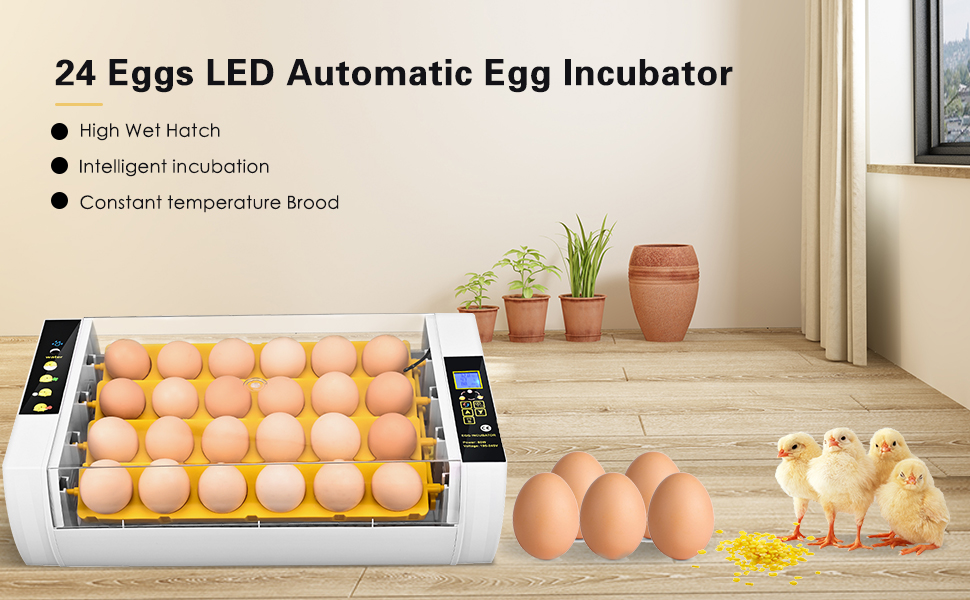 24 Eggs Automatic Egg Incubator, LED HighEfficiency Automatic Egg