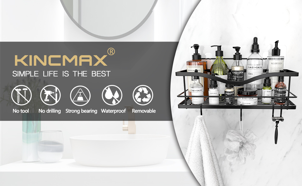 KINCMAX Shower Caddy Basket Shelf with Hooks, Caddy Organizer Wall