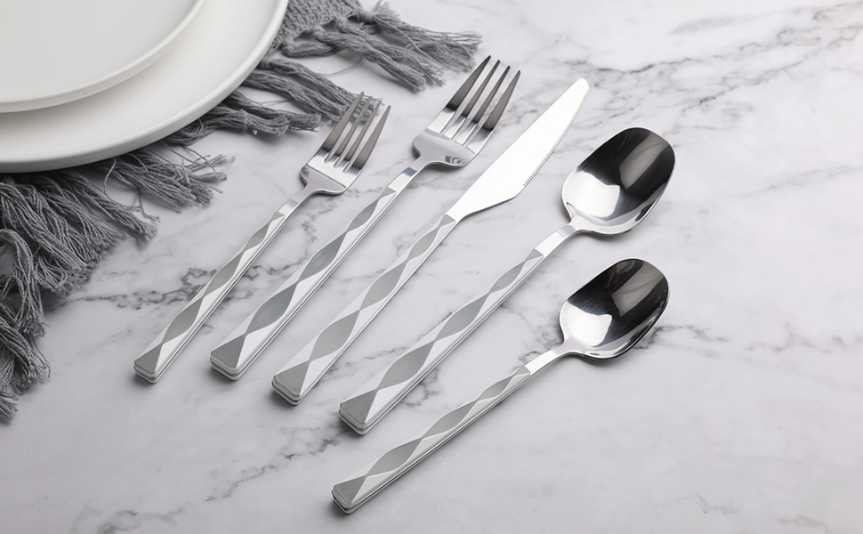 Grey Silverware Set, HOFTEN 20 Piece Stainless Steel Color
