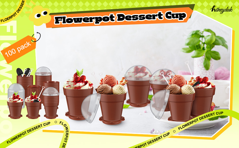 100 Pack Flowerpot Dessert Cup Plastic Cake Cups with Lid