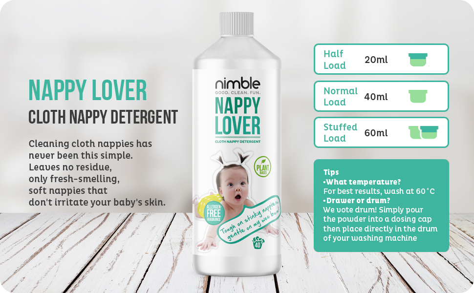 Nimble, Nappy Lover, 1x 1.08kg, Cloth Nappy Detergent, Natural Plant