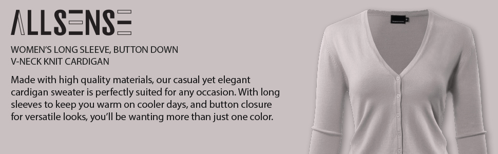 Women's Long Sleeve, Button Down V-Neck Knit Cardigan