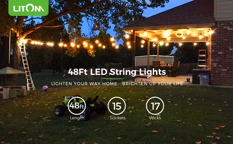 Amazon Com Litom 48ft Led Outdoor String Lights Commercial Grade