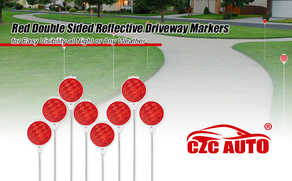 CZC AUTO Red Reflective Driveway Markers 36.5inch Double Sided Metal