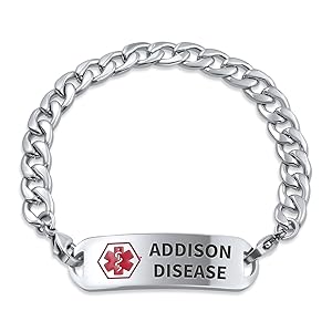 Addison Disease Identification Medical Alert ID Curb Link Bracelet For Men 8.5 In Stainless Steel 
