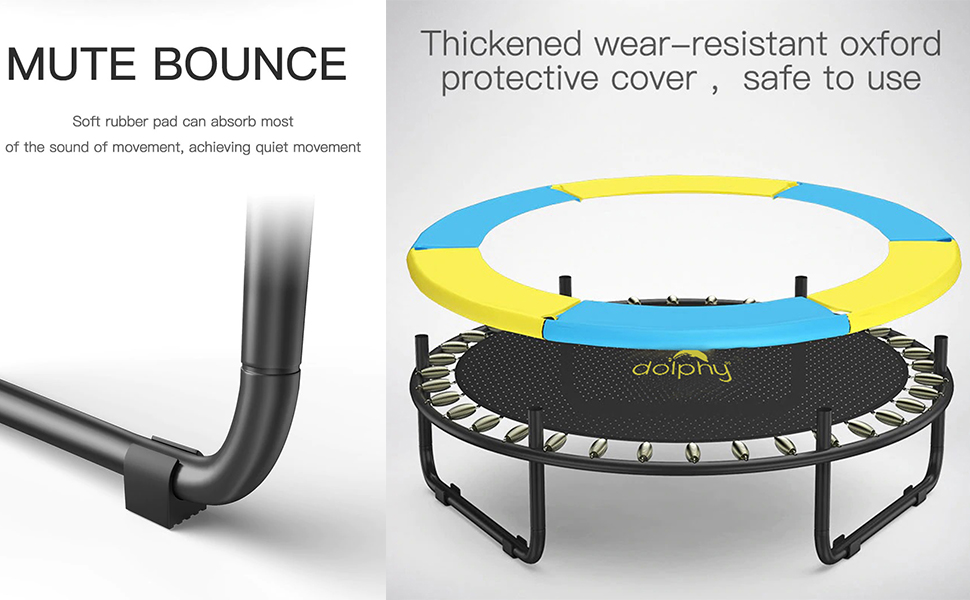 DOLPHY Trampoline with Enclosure Net adjustable handrail for kids indoor outdoor