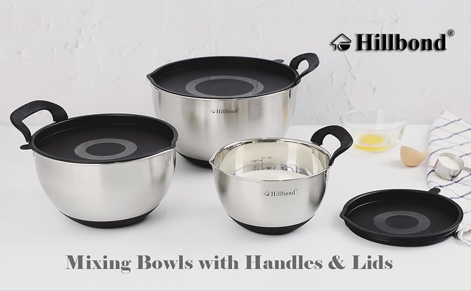 Hillbond Mixing Bowls with BPA Free Airtight Lids Stainless