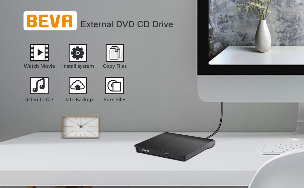 External CD Drive, USB 3.0 Portable CD/DVD +/RW Drive Slim CD/VCD ROM