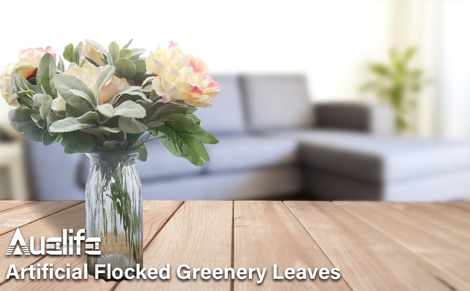 Auelife Lambs Ear Stems, 14 Pcs Faux Greenery Stems, Lambs Ear Garland, Bulk Foliage