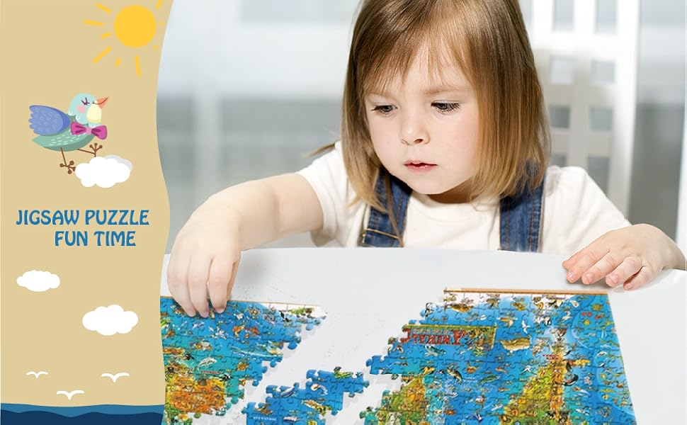 GuDoQi Wooden Animal World Map Puzzles Geography 1000 Pieces Jigsaw