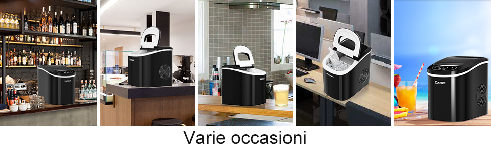 COSTWAY Fabbricatore Di Ghiaccio 12kg/24h, Macchine Per Cubetti Di Ghiaccio, Produttore Per Ghiaccio Con Serbatoio 2,2L (Nero) 19 1