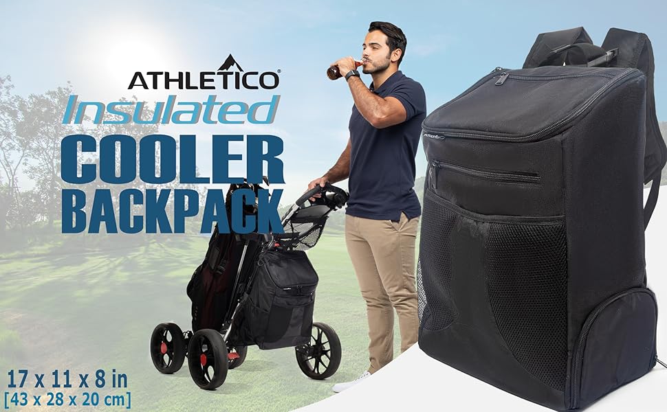 Athletico Insulated Cooler Backpack for Golf Carts; Leakproof, waterproof, holds 20 cans or bottles