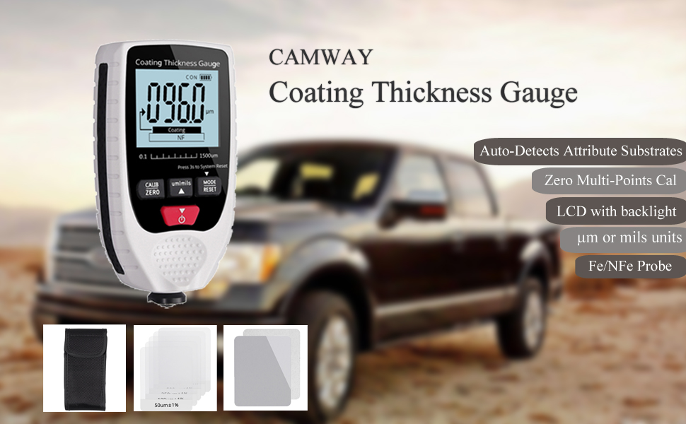 CAMWAY Paint Thickness Gauge Meter Fe/NFe Probe Coating Thickness Gauge