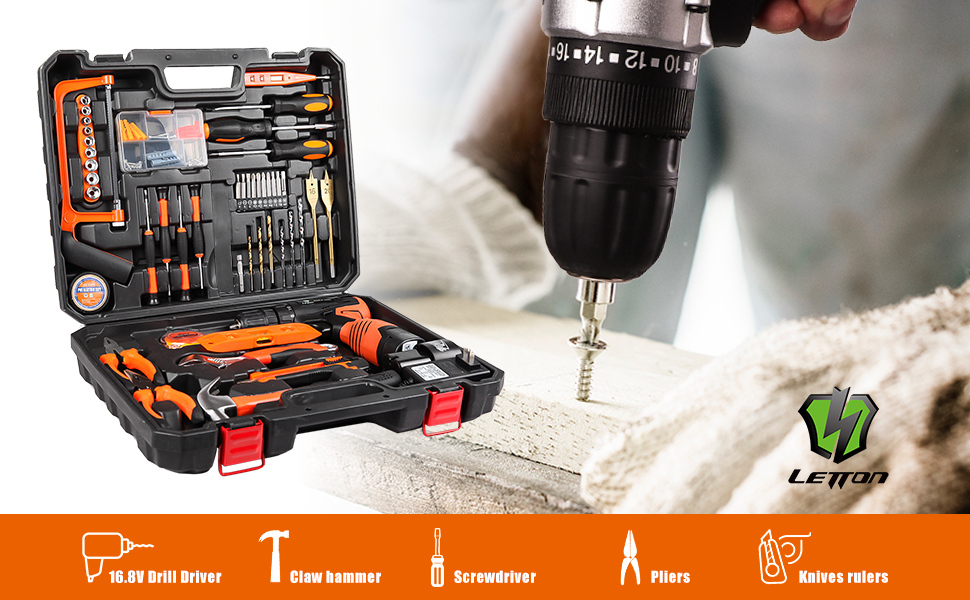 LETTON 16.8V Tool Kit with Drill, 247 Inlb Torque, 0