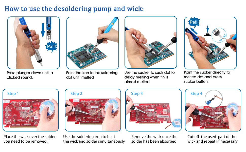 Solder Sucker Desoldering Wick Kit, Solder Wick & Desoldering Pump, Sucker & Solder Wick(2.5mm