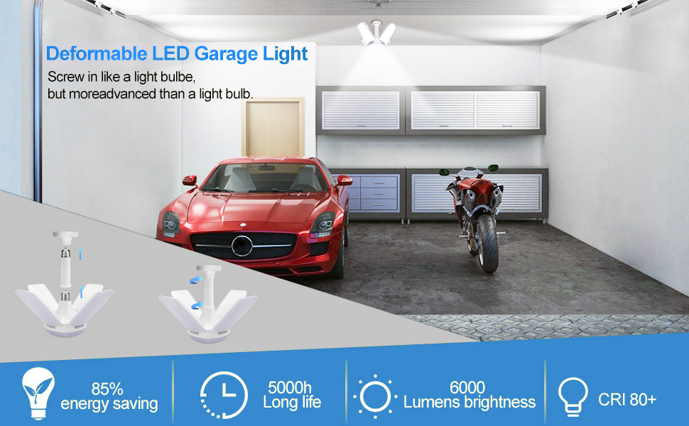LED Garage Lights 2 Pack Garage Lights LED Light Garage E26 LED Garage Ceiling Lights 60W