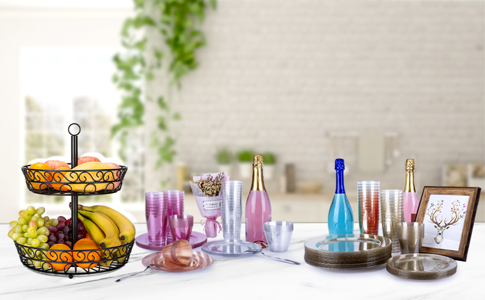 TOROTON 2 Tier Fruit Baskets, Stainless Steel Fruit Bowl, Useful for