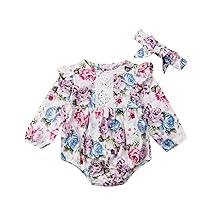 newborn girls floral lace romper with headband long sleeve bodysuit jumpsuit