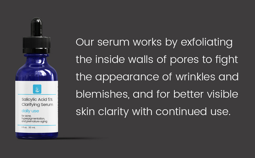 our serum works by exfoliating the inside walls of pores to fight imperfections