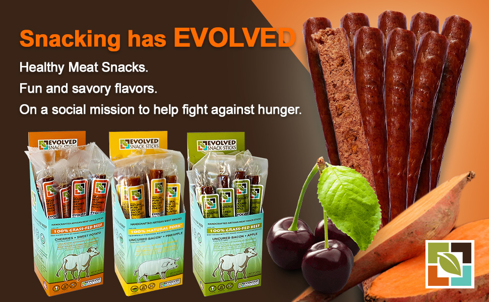 Healthy Artisan Meat Snack Sticks, Grassfed Beef Evolved