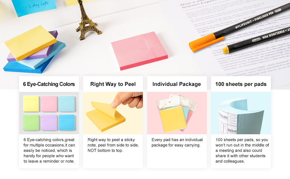 MyLifeUNIT Sticky Notes 3x3, Bulk Pack 54 Note Pads 5400