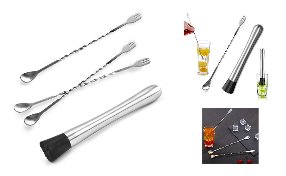 Set of 4 Muddler Bar Tools Essentials, SourceTon 10 Inch Stainless