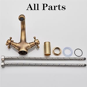 SUGUWORD Vanity Sink Tap Deck Mounted Antique Brass Double Hot And Cold Water Single Spout Faucet 15 bathroom taps sink