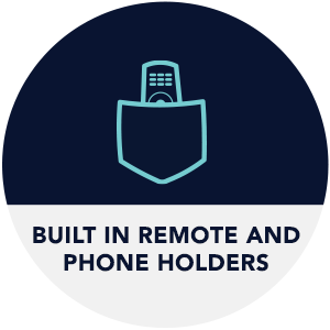 built in remote and phone holders 