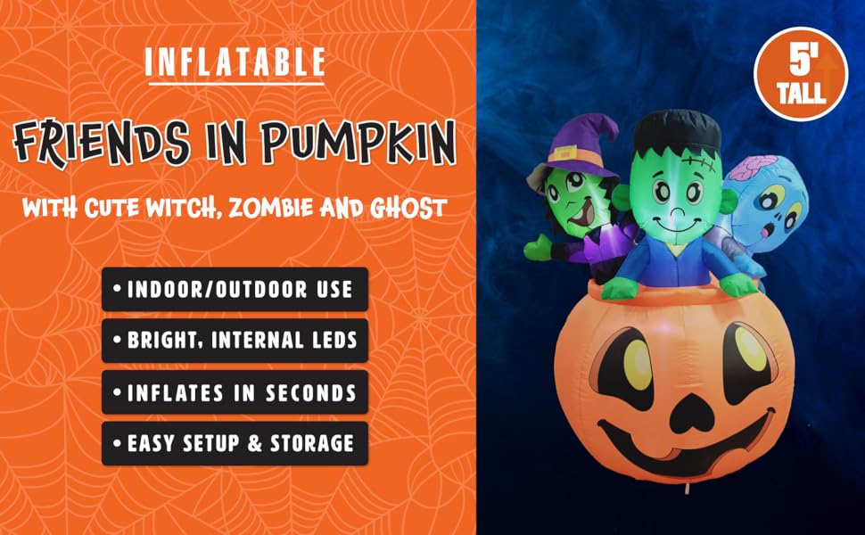 Joiedomi 5 FT Tall Halloween Inflatable Three Characters on