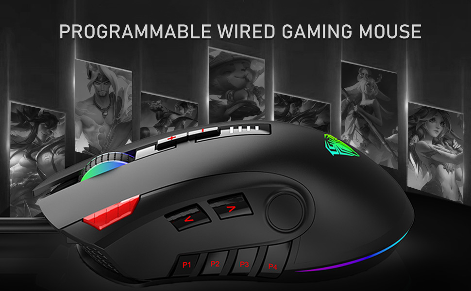 AULA H512 MMO Gaming Mouse with 12 Buttons Programmable, RGB Backlit ...