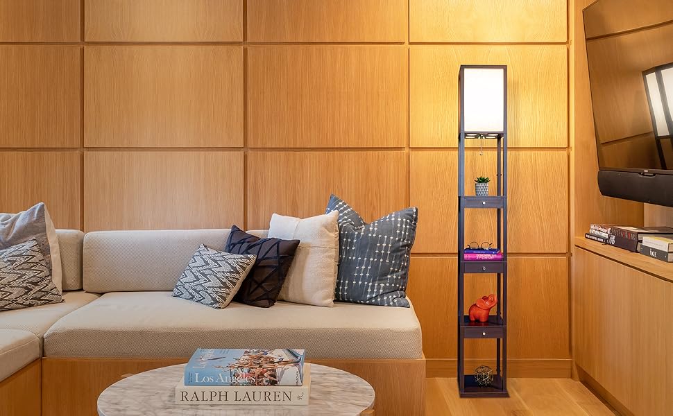 Brightech Maxwell Drawer Edition Modern Shelf Floor Lamp with Drawer