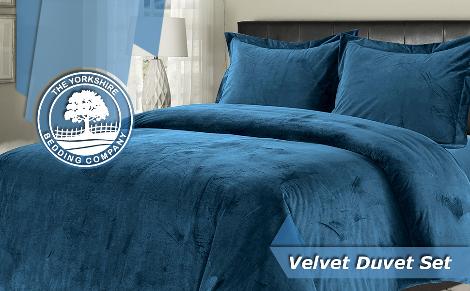 Yorkshire Bedding king Size Duvet Set Crushed Velvet Blue Bedding Bed