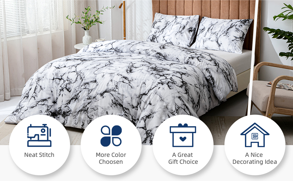 Argstar 3 Pcs Marble Comforter Set Queen, Grey Black and White Marble