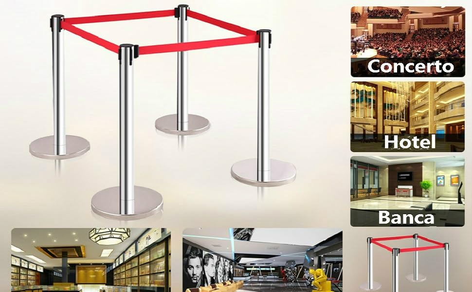 Transenne Retrattili Yaheetech - 8 Paletti Con Nastro, Altezza 92 Cm, Neri