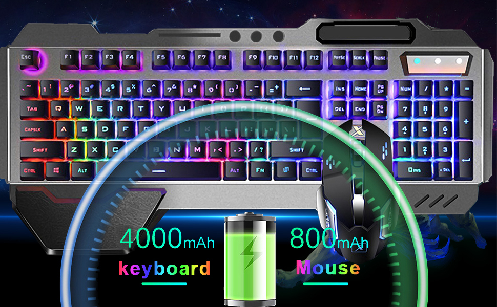 Wireless Gaming Keyboard and Mouse Combo with Multi LED Backlit