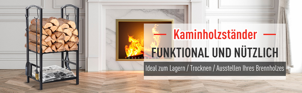 Outsunny Kaminholzständer Brennholzregal Feuerholzablage 2 Schichte Kaminwerkzeug